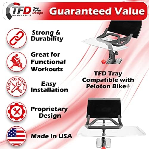 TFD המגש Sidewinder+ תואם לאופני Peloton+, מיוצר בארצות הברית, מחשב נייד ומגש שולחן כתיבה | מעוצב עם חומרים